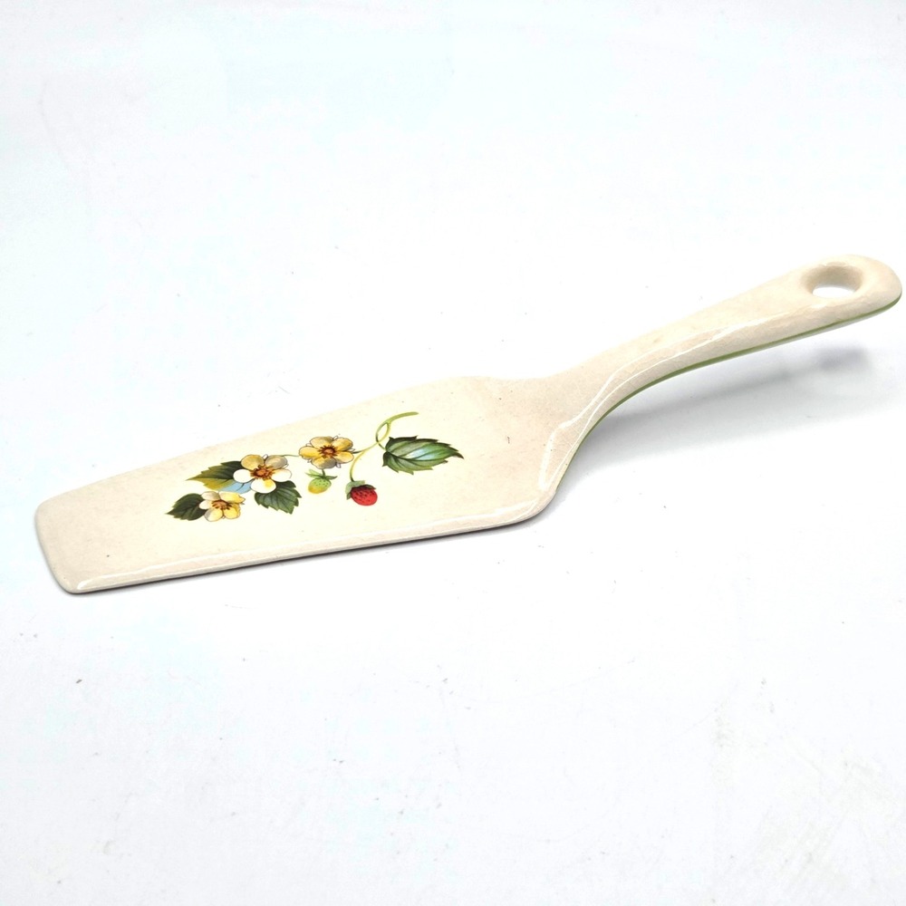 James Kent Old Foley Pie Server Strawberry Pattern Green Trim Vintage